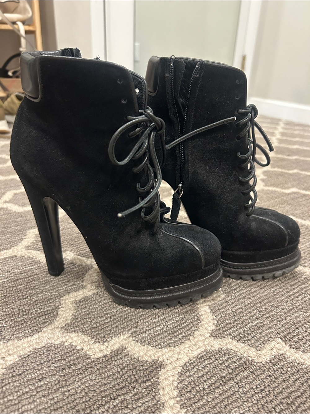 Barbara Bui Black Suede Lace-Up High Heel Ankle Boots